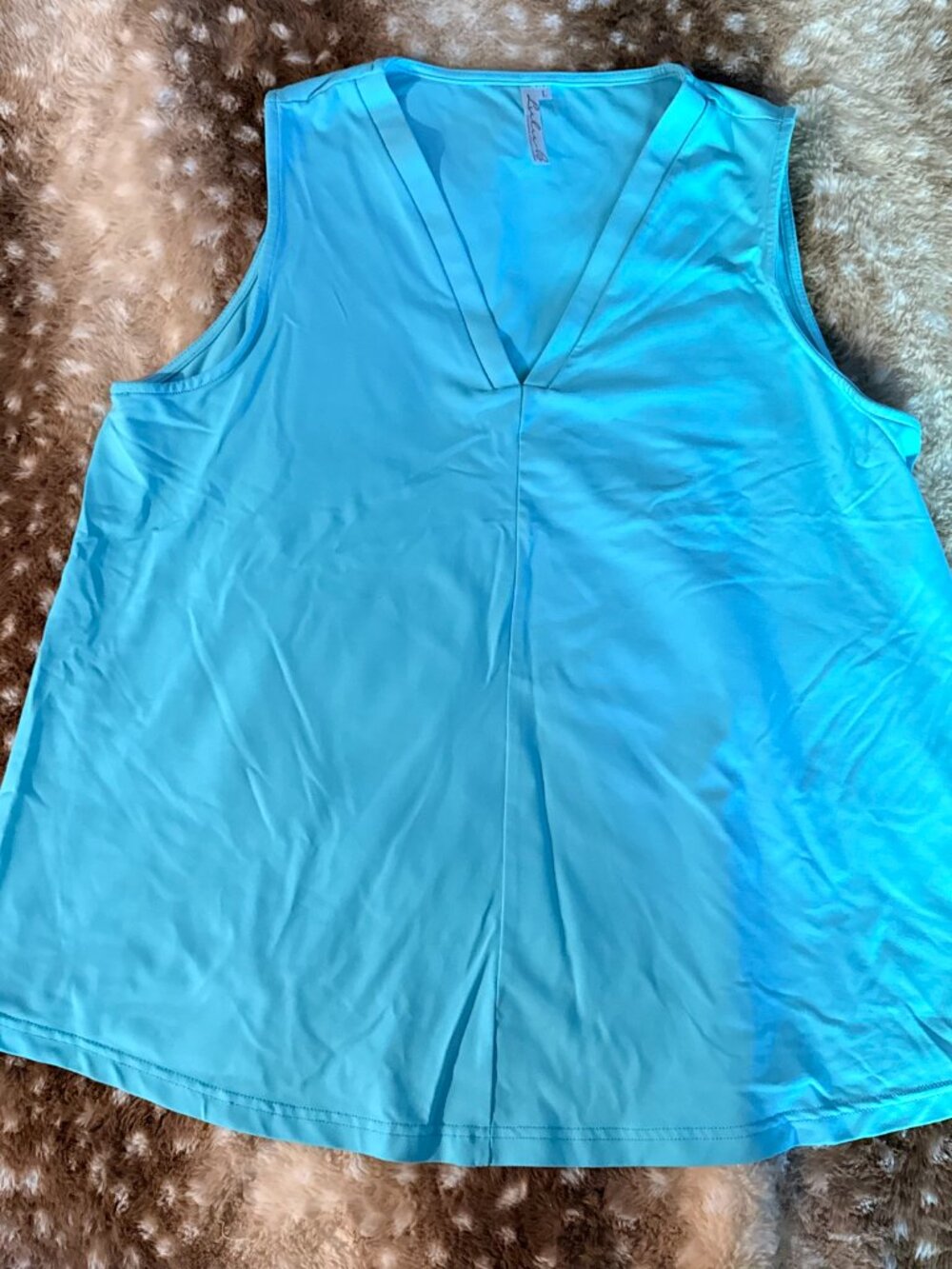Lulu-B Sleeveless Blouse Bundle L Teal V Neck + Pink Flamingo Tropical - Picture 3 of 9
